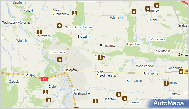 mapa Czekaj gmina Uniejów, Czekaj gmina Uniejów na mapie Targeo