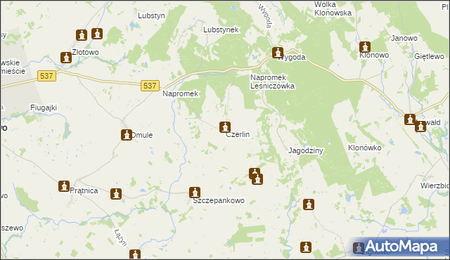 mapa Czerlin gmina Lubawa, Czerlin gmina Lubawa na mapie Targeo