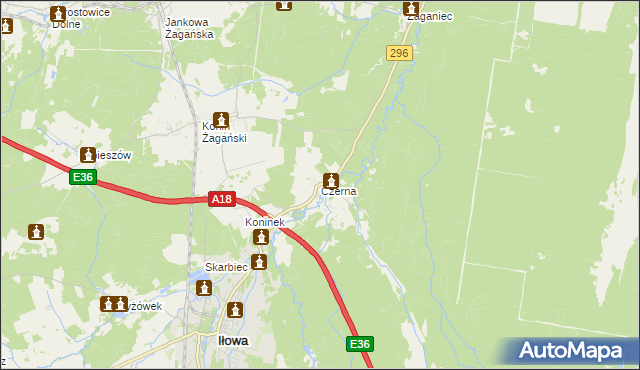 mapa Czerna gmina Iłowa, Czerna gmina Iłowa na mapie Targeo