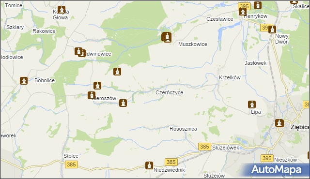 mapa Czerńczyce gmina Ziębice, Czerńczyce gmina Ziębice na mapie Targeo