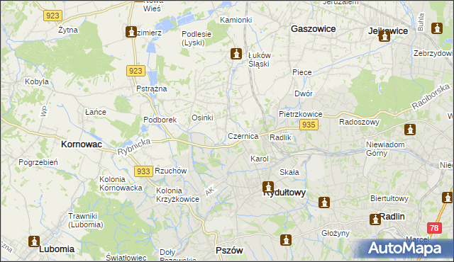 mapa Czernica gmina Gaszowice, Czernica gmina Gaszowice na mapie Targeo