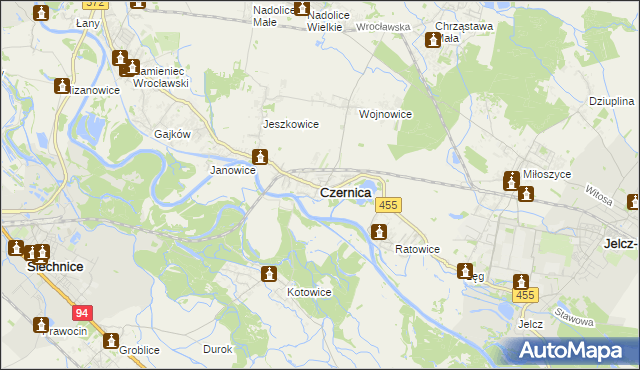 mapa Czernica powiat wrocławski, Czernica powiat wrocławski na mapie Targeo