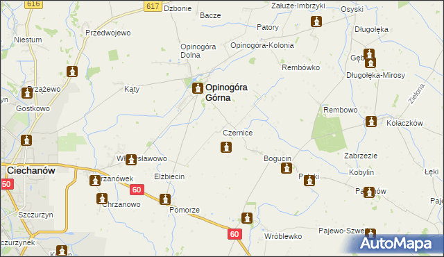 mapa Czernice gmina Opinogóra Górna, Czernice gmina Opinogóra Górna na mapie Targeo