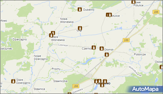 mapa Czernice gmina Zakrzewo, Czernice gmina Zakrzewo na mapie Targeo