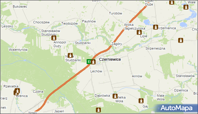 mapa Czerniewice powiat tomaszowski, Czerniewice powiat tomaszowski na mapie Targeo