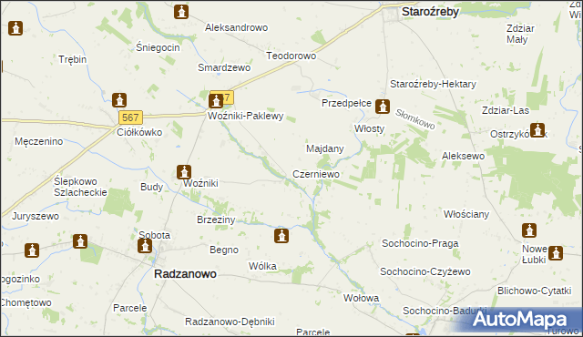 mapa Czerniewo gmina Radzanowo, Czerniewo gmina Radzanowo na mapie Targeo