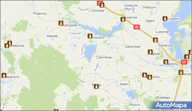 mapa Czerników gmina Myślibórz, Czerników gmina Myślibórz na mapie Targeo