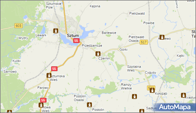 mapa Czernin gmina Sztum, Czernin gmina Sztum na mapie Targeo