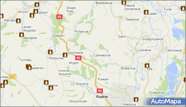 mapa Czerwięcice, Czerwięcice na mapie Targeo