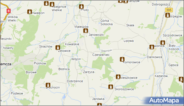 mapa Czerwieniec gmina Kondratowice, Czerwieniec gmina Kondratowice na mapie Targeo