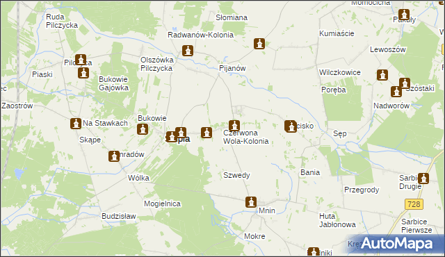 mapa Czerwona Wola-Kolonia, Czerwona Wola-Kolonia na mapie Targeo