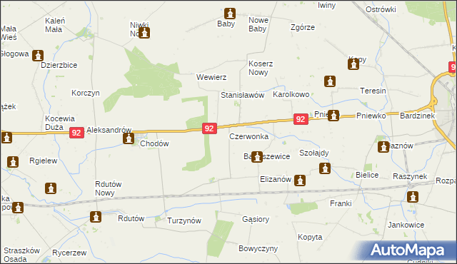 mapa Czerwonka gmina Chodów, Czerwonka gmina Chodów na mapie Targeo