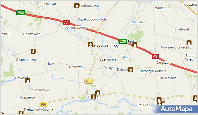 mapa Czerwonka gmina Słupca, Czerwonka gmina Słupca na mapie Targeo