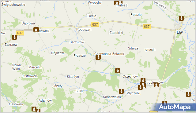 mapa Czerwonka gmina Wierzbno, Czerwonka gmina Wierzbno na mapie Targeo