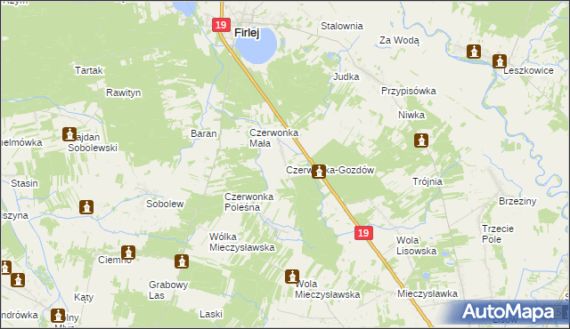 mapa Czerwonka-Gozdów, Czerwonka-Gozdów na mapie Targeo