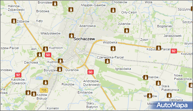 mapa Czerwonka-Parcel, Czerwonka-Parcel na mapie Targeo