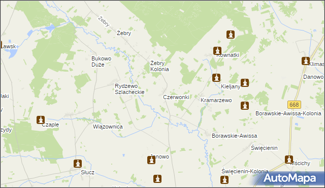 mapa Czerwonki gmina Radziłów, Czerwonki gmina Radziłów na mapie Targeo