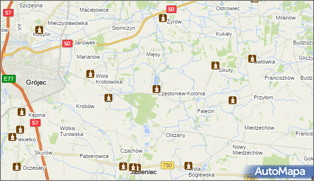 mapa Częstoniew-Kolonia, Częstoniew-Kolonia na mapie Targeo