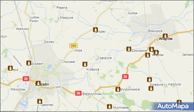 mapa Częszyce, Częszyce na mapie Targeo