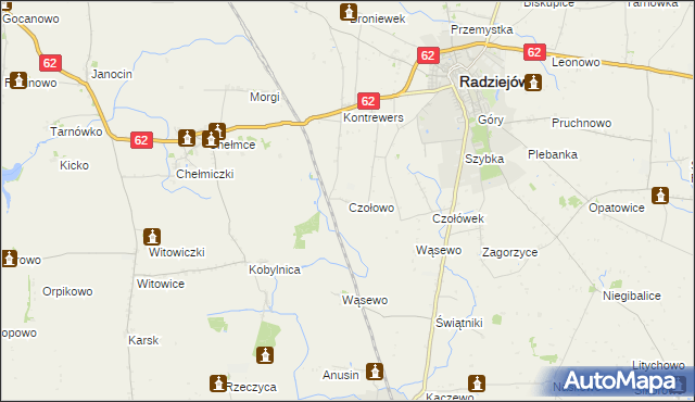 mapa Czołowo gmina Radziejów, Czołowo gmina Radziejów na mapie Targeo