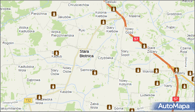 mapa Czyżówka gmina Stara Błotnica, Czyżówka gmina Stara Błotnica na mapie Targeo