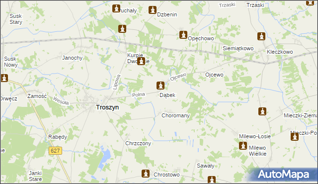 mapa Dąbek gmina Troszyn, Dąbek gmina Troszyn na mapie Targeo