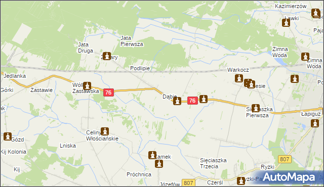 mapa Dąbie gmina Łuków, Dąbie gmina Łuków na mapie Targeo