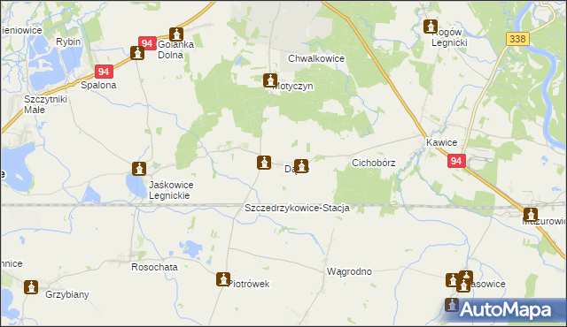 mapa Dąbie gmina Prochowice, Dąbie gmina Prochowice na mapie Targeo