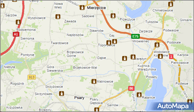 mapa Dąbie gmina Psary, Dąbie gmina Psary na mapie Targeo