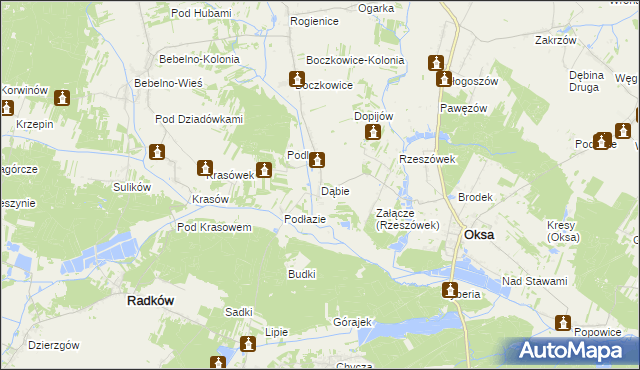 mapa Dąbie gmina Włoszczowa, Dąbie gmina Włoszczowa na mapie Targeo