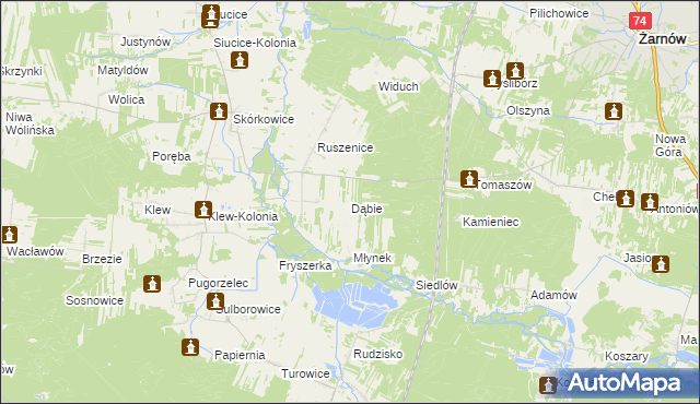 mapa Dąbie gmina Żarnów, Dąbie gmina Żarnów na mapie Targeo