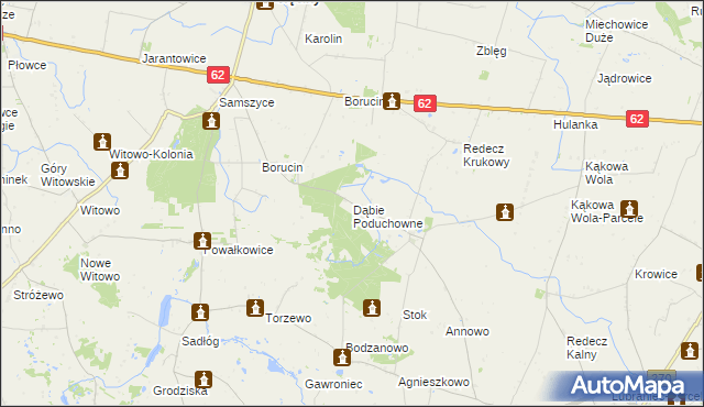 mapa Dąbie Poduchowne, Dąbie Poduchowne na mapie Targeo