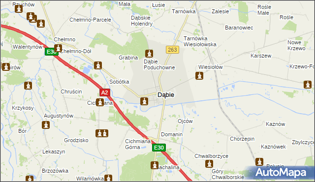 mapa Dąbie powiat kolski, Dąbie powiat kolski na mapie Targeo