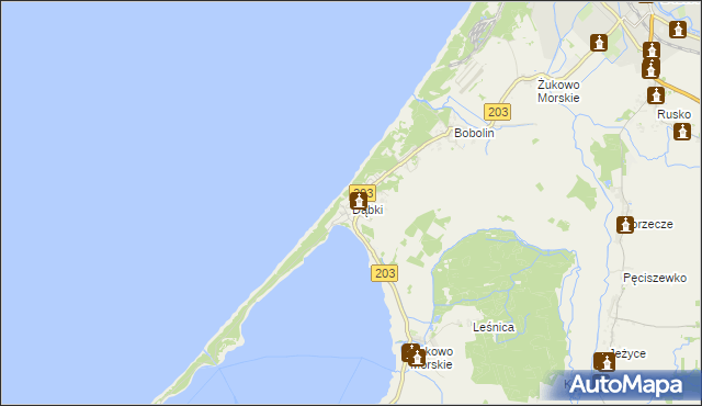 mapa Dąbki gmina Darłowo, Dąbki gmina Darłowo na mapie Targeo