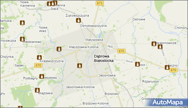 mapa Dąbrowa Białostocka, Dąbrowa Białostocka na mapie Targeo