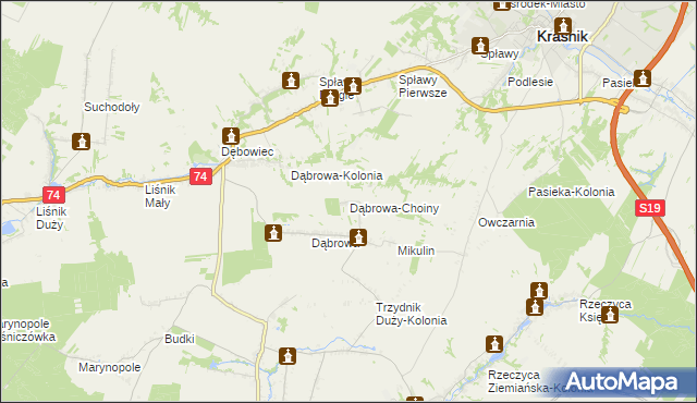 mapa Dąbrowa-Choiny, Dąbrowa-Choiny na mapie Targeo