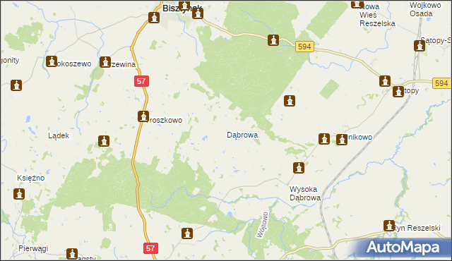 mapa Dąbrowa gmina Bisztynek, Dąbrowa gmina Bisztynek na mapie Targeo