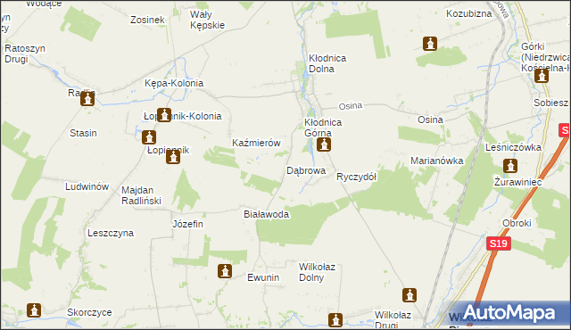 mapa Dąbrowa gmina Borzechów, Dąbrowa gmina Borzechów na mapie Targeo