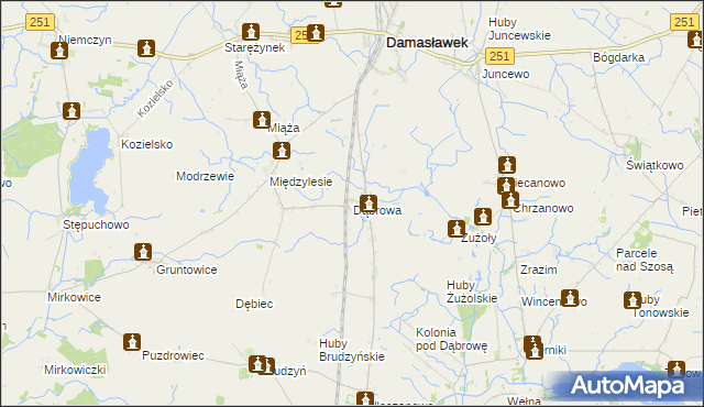 mapa Dąbrowa gmina Damasławek, Dąbrowa gmina Damasławek na mapie Targeo