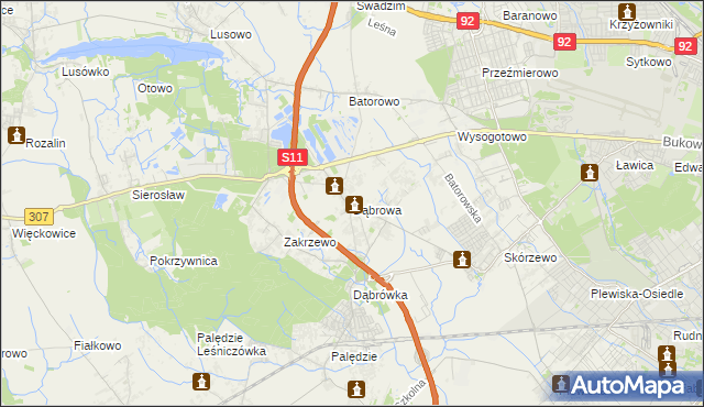 mapa Dąbrowa gmina Dopiewo, Dąbrowa gmina Dopiewo na mapie Targeo