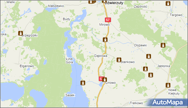 mapa Dąbrowa gmina Dźwierzuty, Dąbrowa gmina Dźwierzuty na mapie Targeo