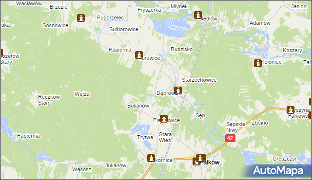 mapa Dąbrowa gmina Fałków, Dąbrowa gmina Fałków na mapie Targeo