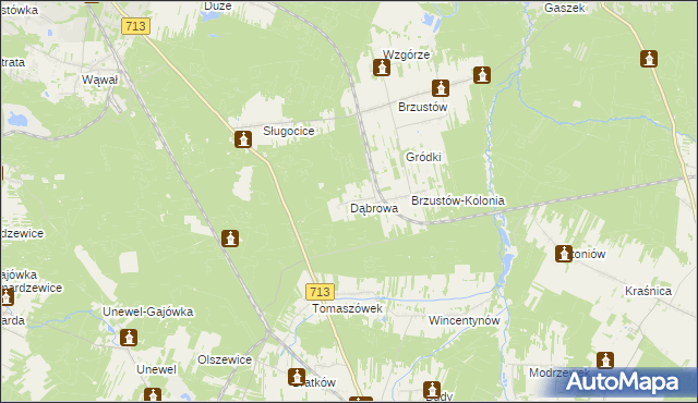 mapa Dąbrowa gmina Inowłódz, Dąbrowa gmina Inowłódz na mapie Targeo