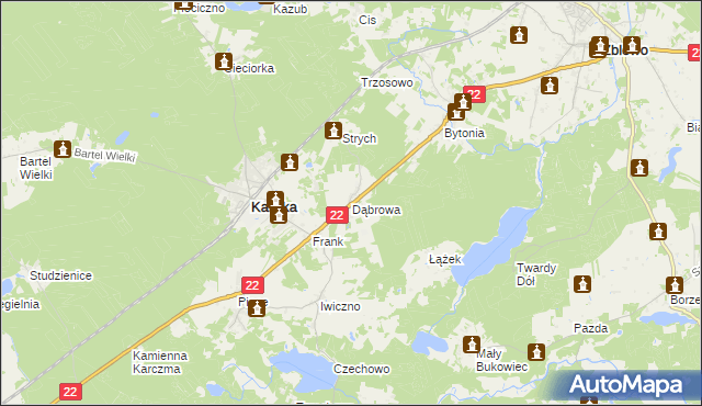 mapa Dąbrowa gmina Kaliska, Dąbrowa gmina Kaliska na mapie Targeo