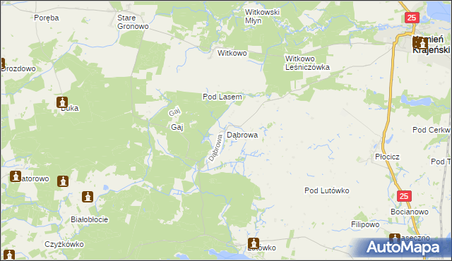 mapa Dąbrowa gmina Kamień Krajeński, Dąbrowa gmina Kamień Krajeński na mapie Targeo