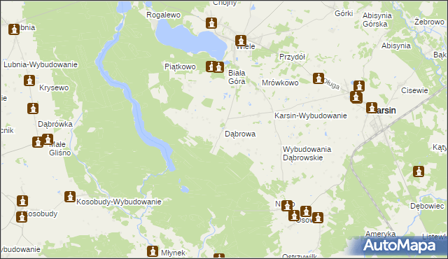 mapa Dąbrowa gmina Karsin, Dąbrowa gmina Karsin na mapie Targeo