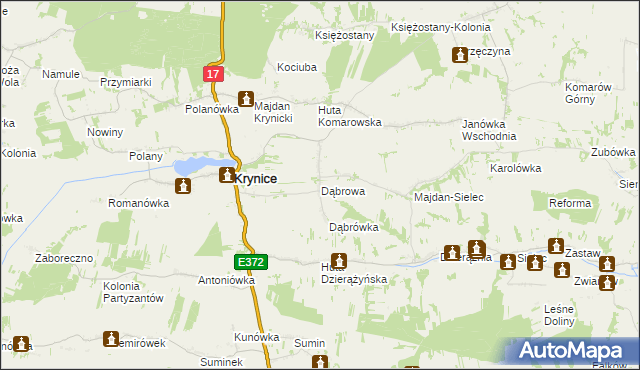 mapa Dąbrowa gmina Krynice, Dąbrowa gmina Krynice na mapie Targeo