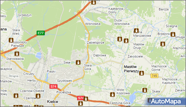 mapa Dąbrowa gmina Masłów, Dąbrowa gmina Masłów na mapie Targeo