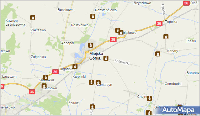 mapa Dąbrowa gmina Miejska Górka, Dąbrowa gmina Miejska Górka na mapie Targeo