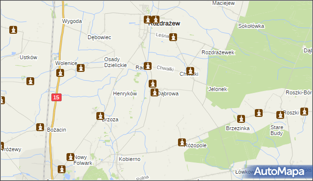 mapa Dąbrowa gmina Rozdrażew, Dąbrowa gmina Rozdrażew na mapie Targeo